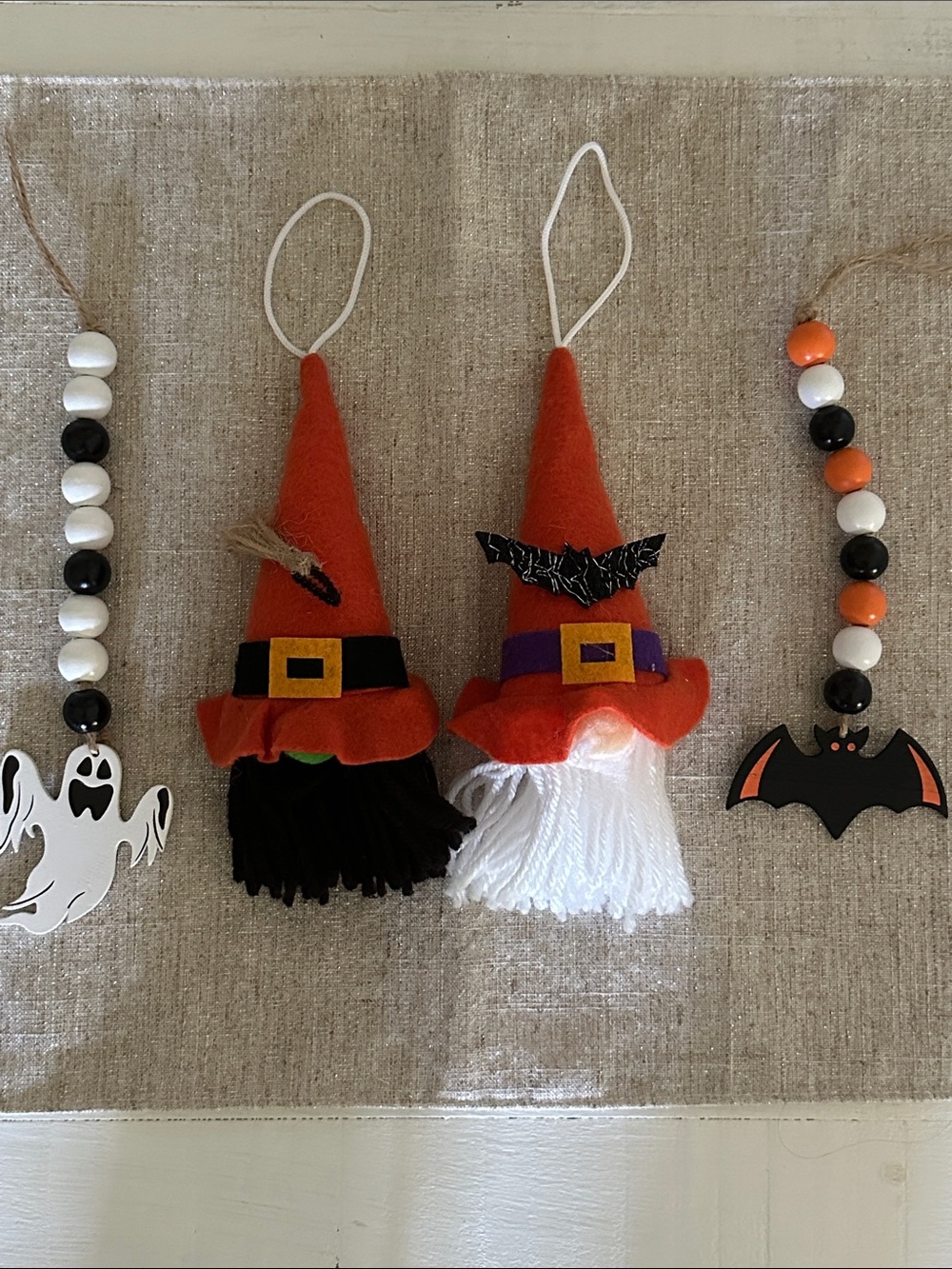 Halloween Witch Gnomes Ghost & Bat Beaded Hanging Decor Bundle